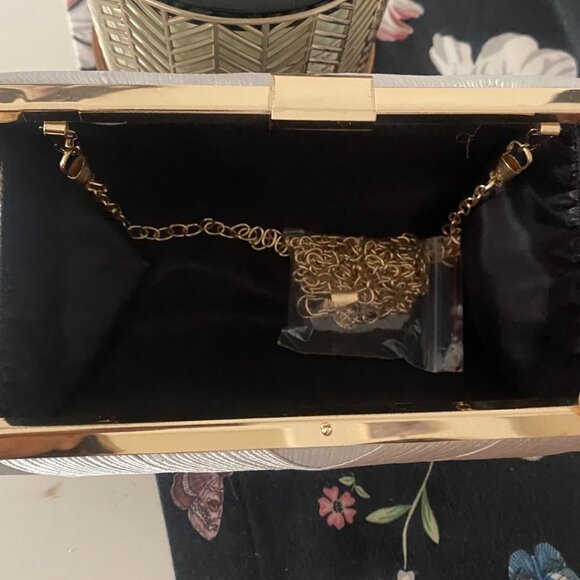 Neiman Marcus Silk Nightclub Silver Clutch Purse